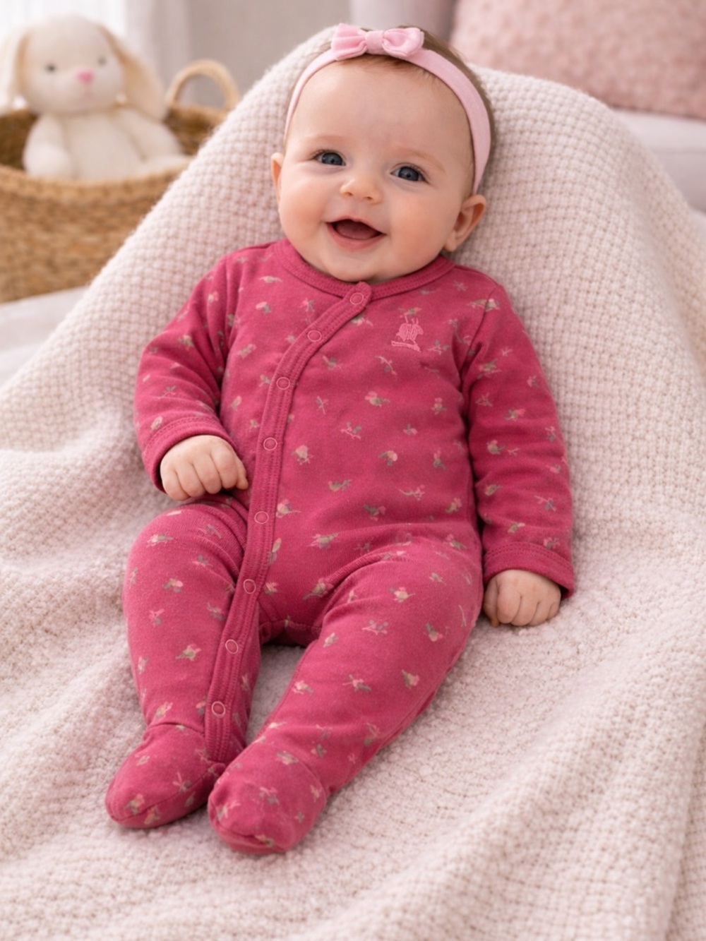 Babycottons Pink Bird Print Pima Cotton Footed Sleeper 3M Luxury Romper Peru